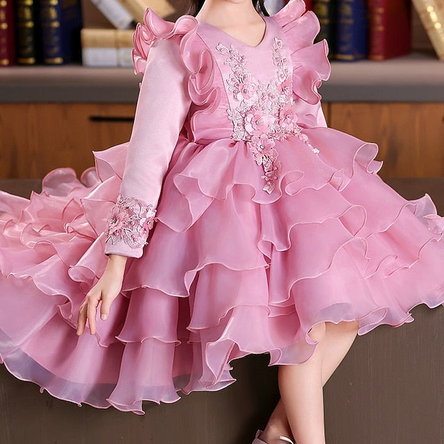 Wedding Dress Sleeve Party Special Kids Long Girls' Flower