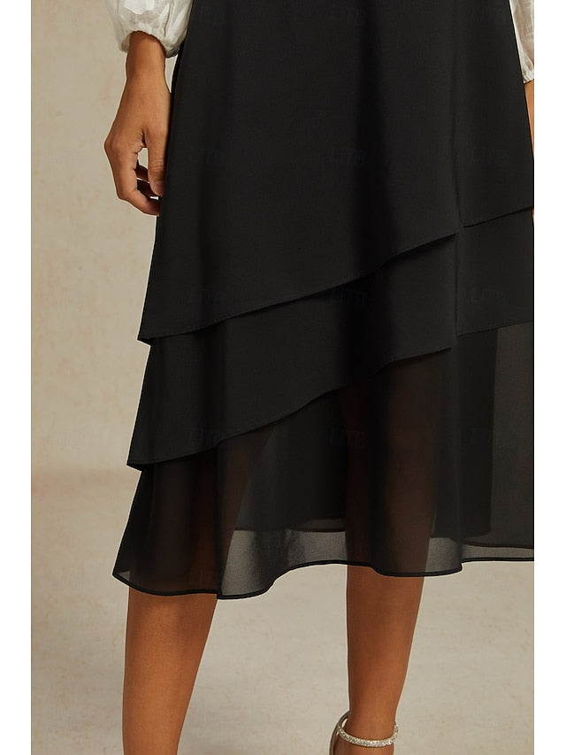 Women's Elegant Midi High Waist Skirts Plain Irregular Hem