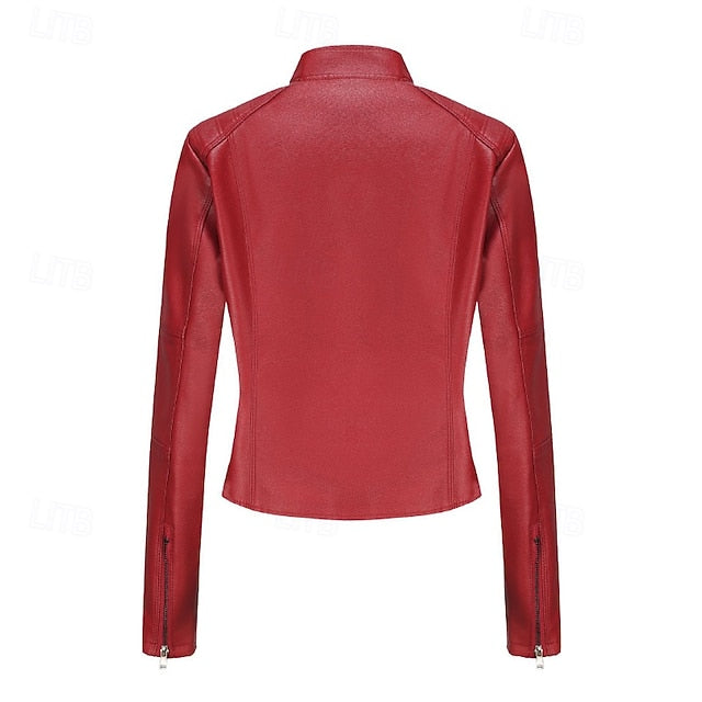 Women's Pocket Faux Jacket Comfortable Zipper Leather