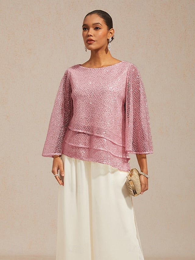 Women's Blouse Lace Tops Illusion Solid Color Elegant