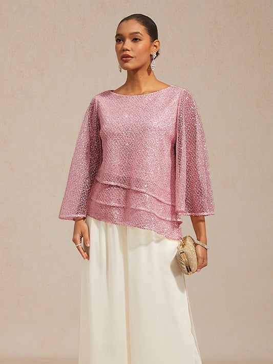 Women's Blouse Lace Tops Illusion Solid Color Elegant