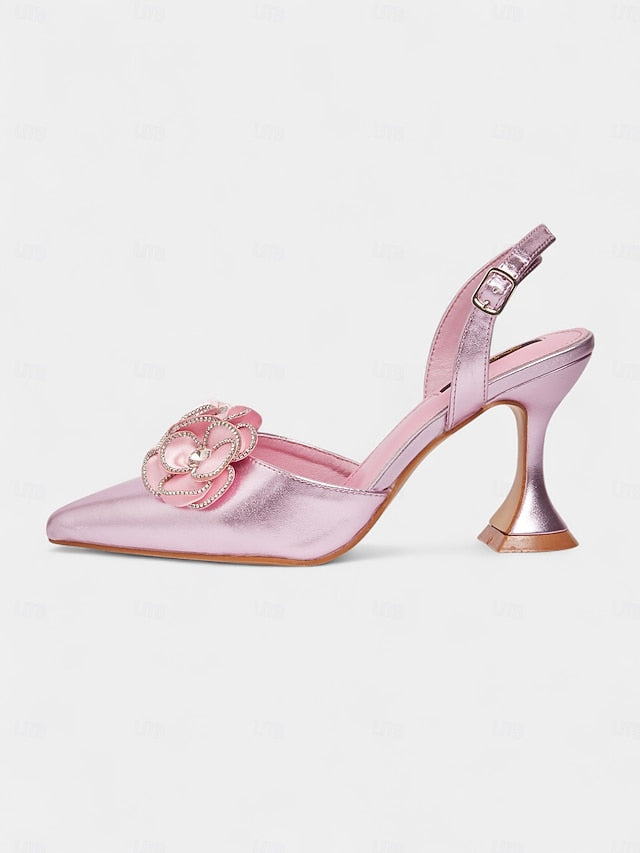 Satin Pointed with Women's Pink Heels Floral Toe