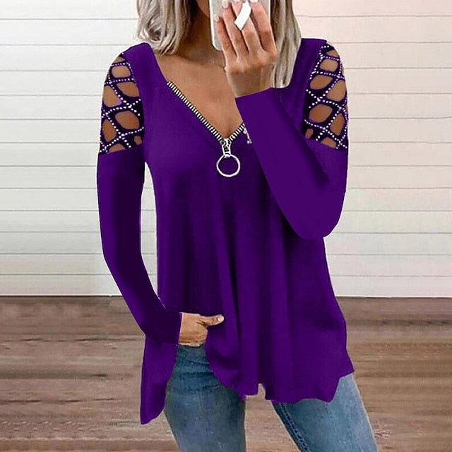 Women's Burgundy Tee Blouse Cut Out Flowing tunic Quarter