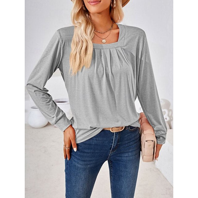 Women's Blouse Ruched Solid Color Daily Stylish Casual Long