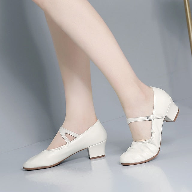 Women's Mary Jane Gold Dance with Buckle Shoes Low Heel