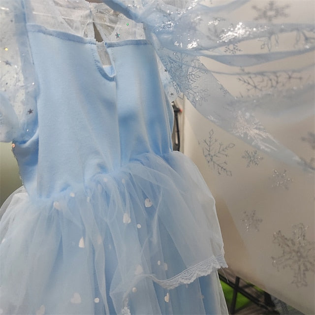 Cosplay Frozen Elsa Cloak Dress Princess Girl Flower