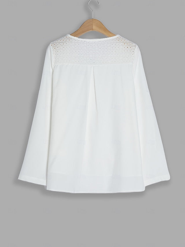 Women's Shirt Blouse Dressy Tops Embroidered Eyelet Solid