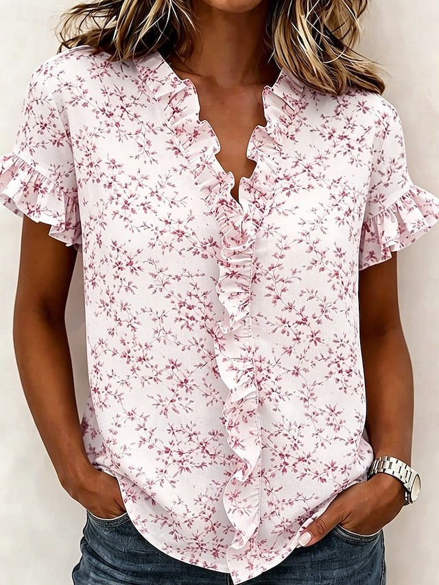 Women's Shirt Tunic Ruffle Floral Graphic Elegant Fashion