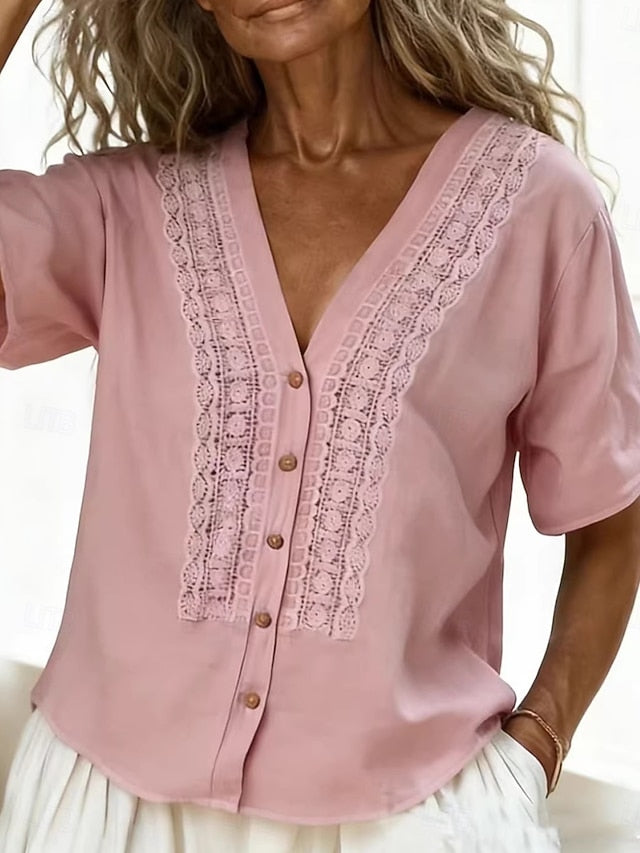 Women's Shirt Boho Shirt Blouse Embroidered Buttons Plain