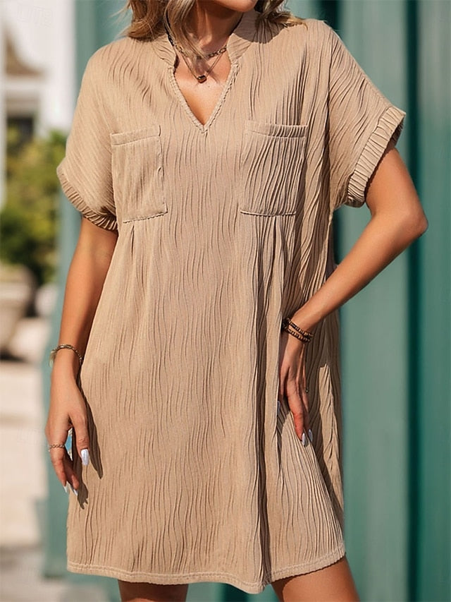 Women's Casual Dress Mini Dress Pocket Casual V Neck Short
