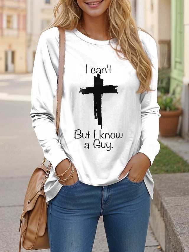 Women's T shirt Long Sleeve Letter Cross Casual Long Sleeve