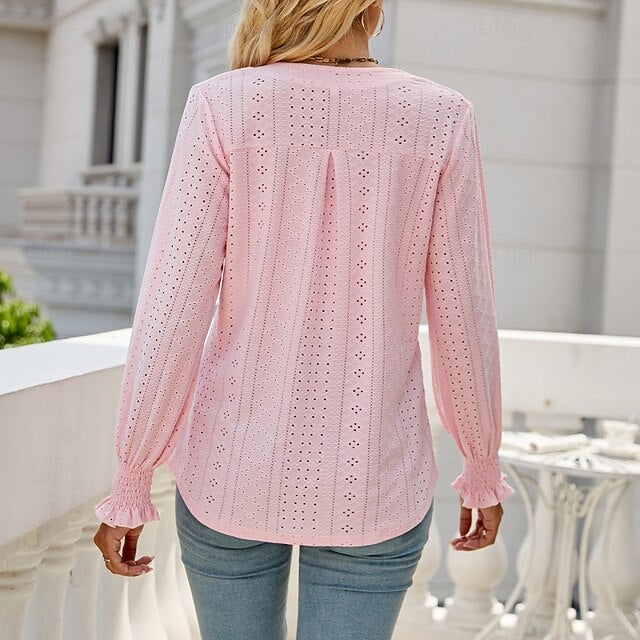 Women's Shirt Blouse Ruffle Shirt Hollow Out Plain Stylish
