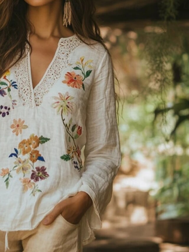 Women's Shirt Boho Shirt Blouse Print Floral Graphic