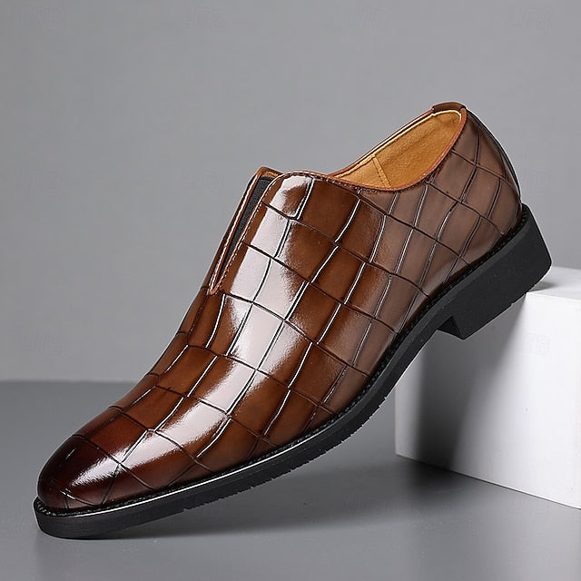 Burgundy Shoes Men's – Pattern Crocodile Slip-On