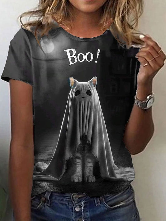 Women's T Shirt Graphic Cat Ghost Vintage Stylish Classic