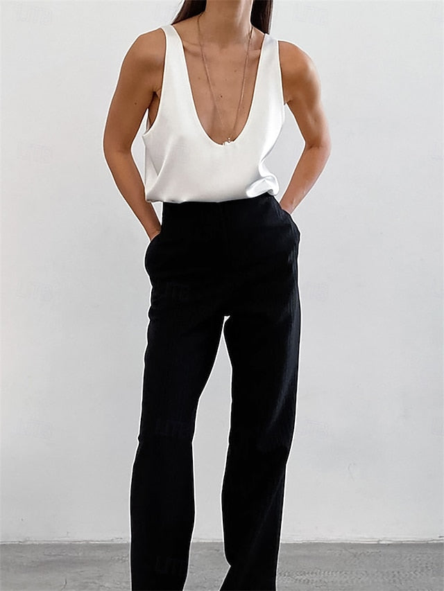 Women's Shirt Elegant Dressy Satin Top Solid Color Stylish