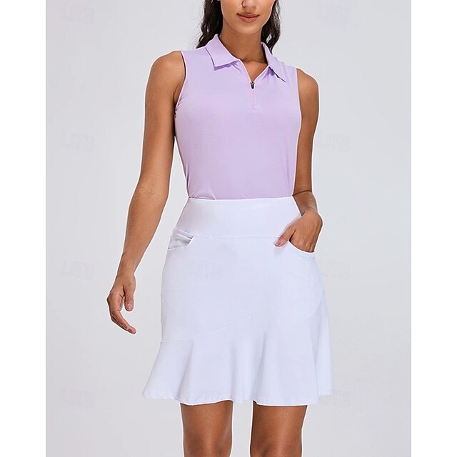 Women's Solid Colored Tennis Shirt Sleeveless Zipper UPF50+