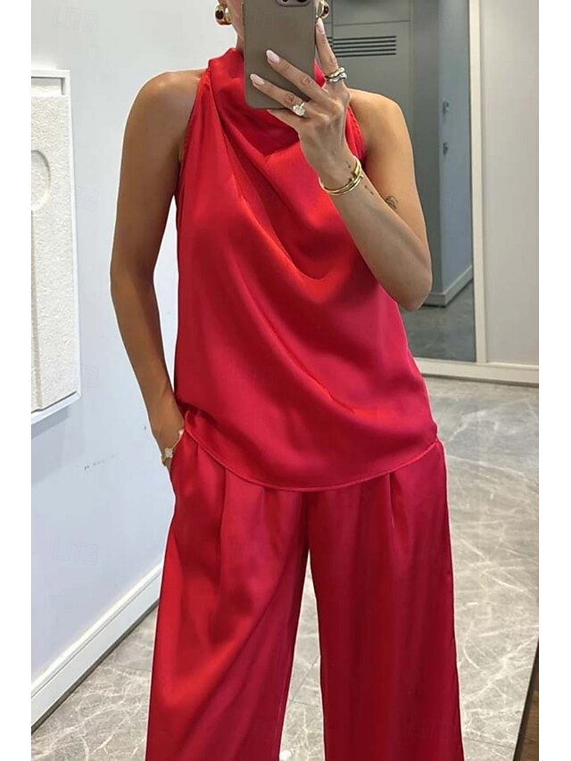 Women's Pants Sets Bolero Top Sleeveless Halter Neck Solid