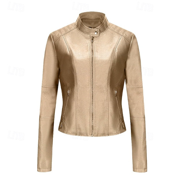 Women's Pocket Faux Jacket Comfortable Zipper Leather