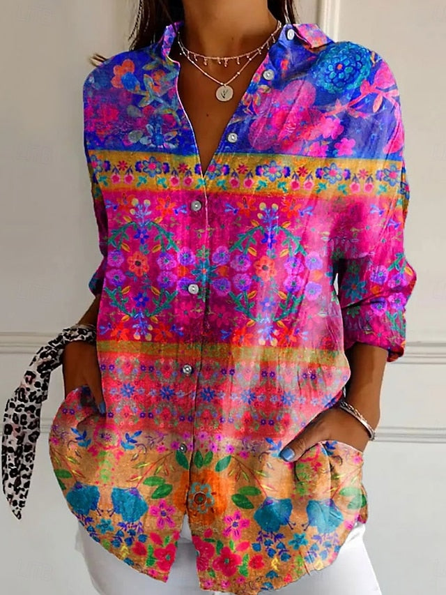 Women's Shirt Floral Stylish Modern Long Sleeve Shirt