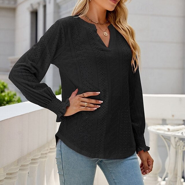 Women's Shirt Blouse Ruffle Shirt Hollow Out Plain Stylish