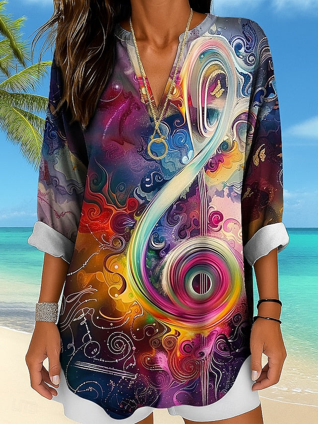 Music Festival Women's Blouse Long Sleeve Tunic Ombre