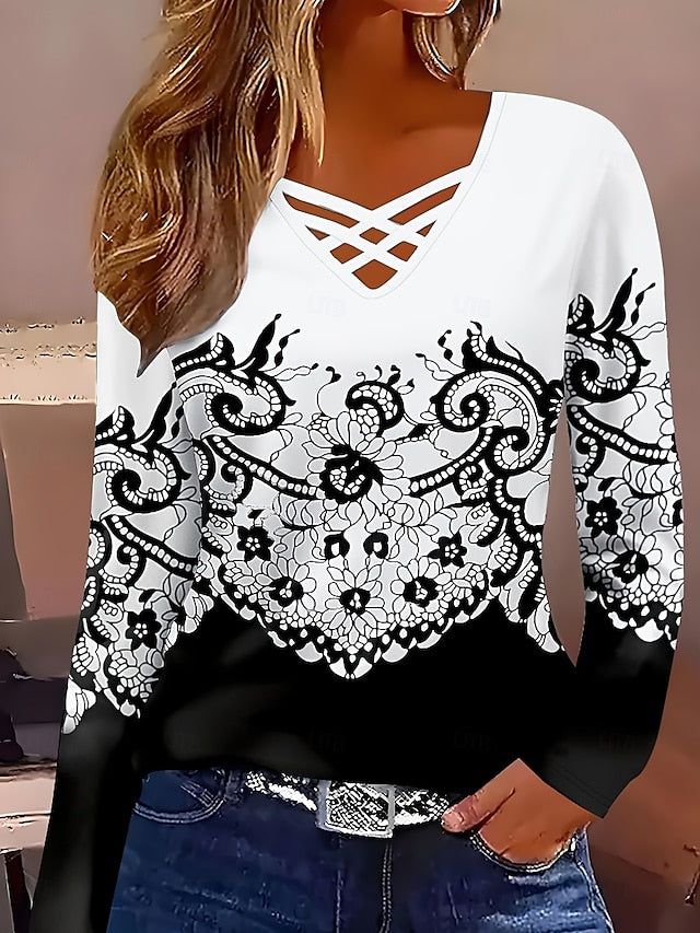 Women's T Shirt Cut Out Print Floral Graphic Plants Vintage