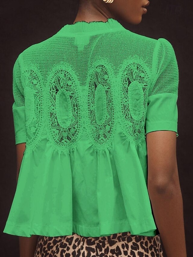 Women's Shirt Blouse Lace Plain Stylish Modern Casual Short