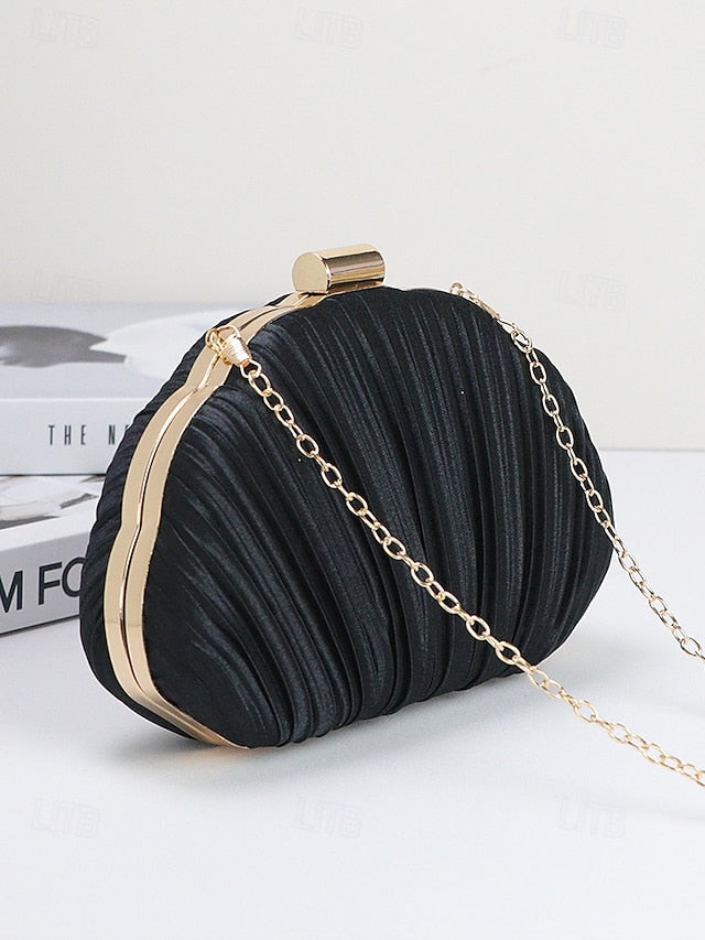 Pleated Women's Satin Shell Evening Purse Clutch