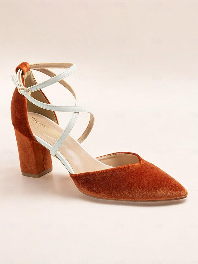 Suede Two-Tone Strap Chic - Heels Women's Elegant Ankle