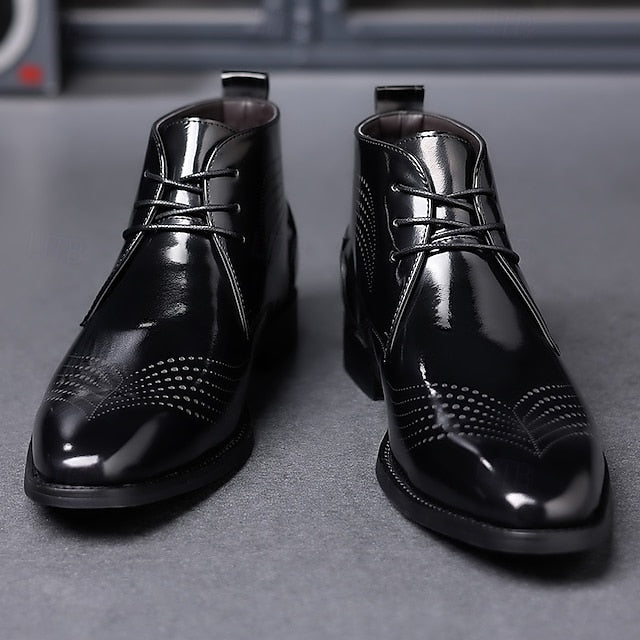 Brogue Burgundy Glossy Wingtip Ankle Faux Men's Leather