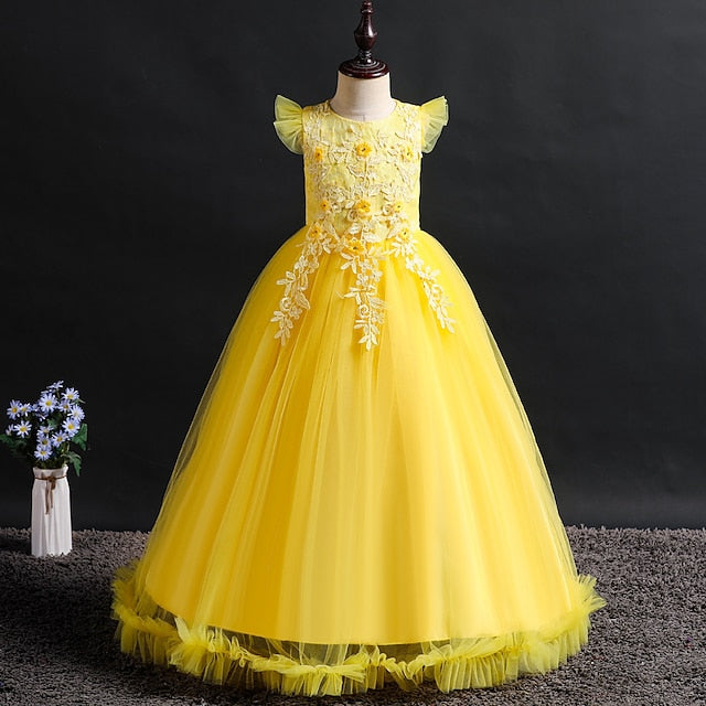 Sleeveless Kids Flower Dress Jacquard Girl Girls'