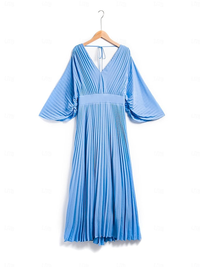 Women's Wedding Guest Dress Maxi Blue V-Neck Dolman Sleeve