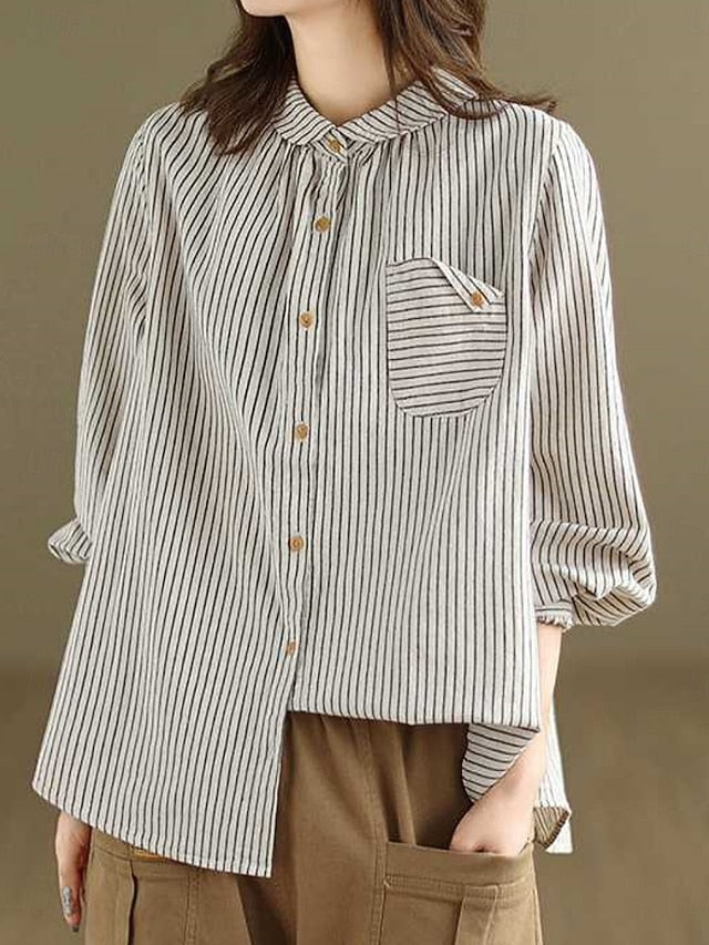 Women's Shirt Cotton Linen Shirts Button Up Blouse Buttons