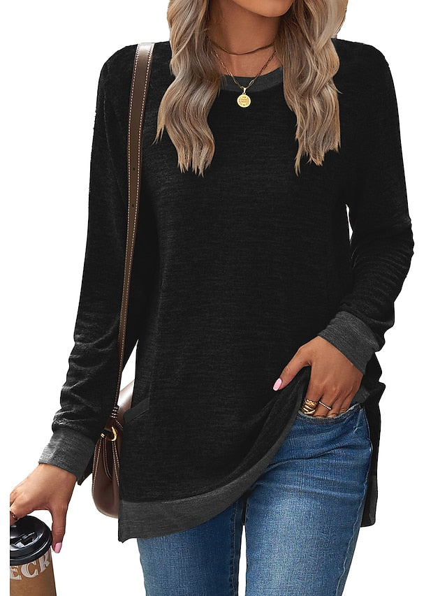 Women's T Shirt Print Color Block Basic Long Sleeve Puff