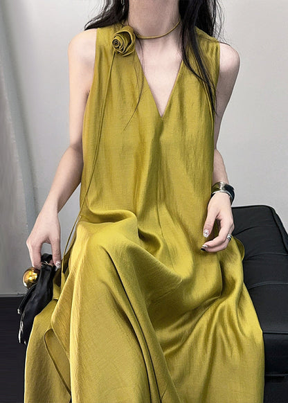 French Style Mulberry V Neck Silk Party Dress Sleeveless EE032