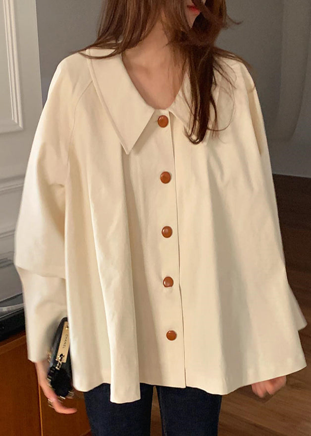 Peter Cotton Top Loose Cute Pan Beige Collar Spring Shirt