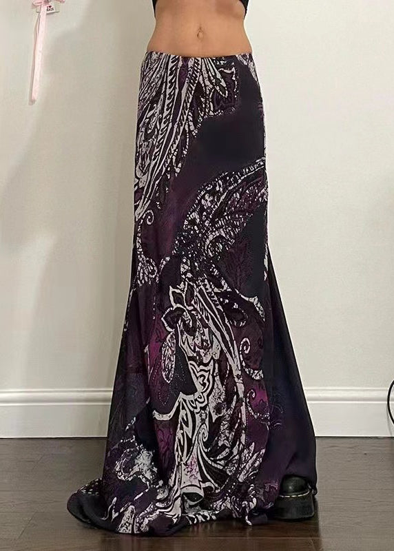 Purple Print Spring Bohemian Draping Line A Skirt