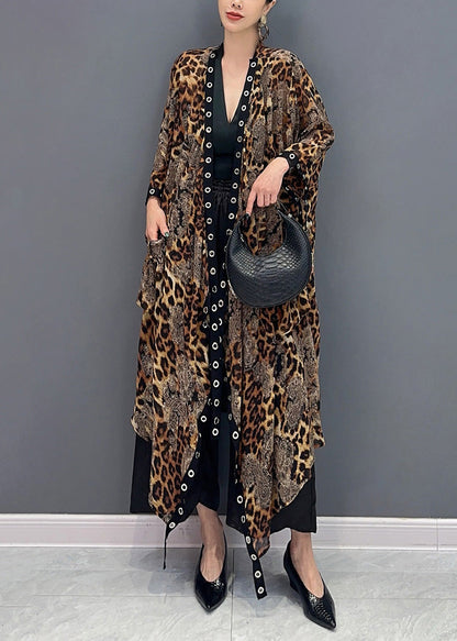 2024 Summer Leopard Cardigan Asymmetrical Design Long Sleeve AO1062