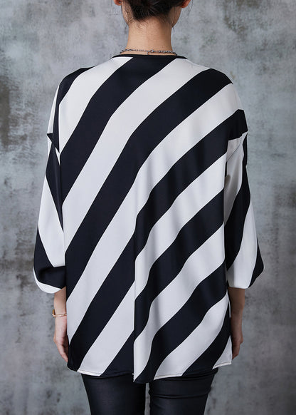 Elegant Black White Striped Oversized Chiffon Shirts Spring QA1023