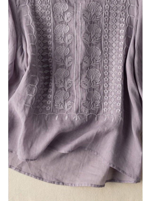 Women's Shirt Cotton Blend Blouse Plain Modern Half Sleeve