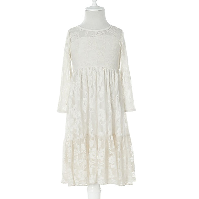 Colored Girl Kids Solid Dress Girls' Flower Long