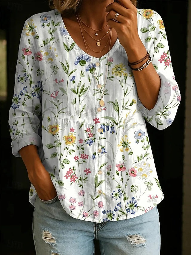Women's Blouse Buttons Print Floral Elegant Vacation