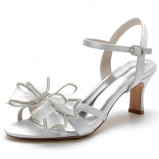Bow Rhinestone Luxury Heel Bridal Kitten with – Sandals Detail