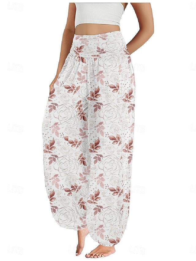 Women's Faux Cotton Linen Wide Leg Pants Trousers Ethnic