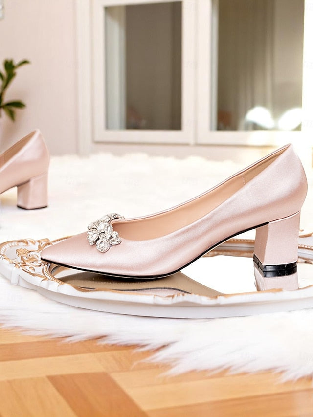 Pointed Pumps Wedding with Toe Champagne Women's Satin