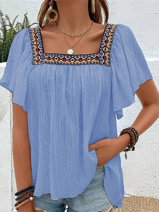 Women's Boho Shirt Summer Tops Blouse Dressy Tops Ruched
