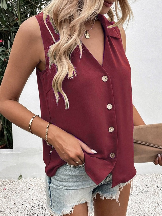 Women's Camisole Tank Top Buttons Solid Color Daily Stylish