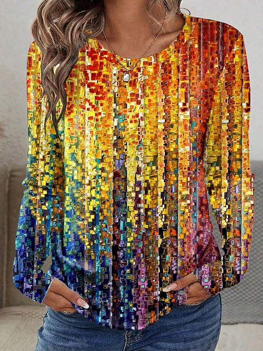 Women's T shirt Crew Neck Long Sleeve Tunic Ombre Graphic