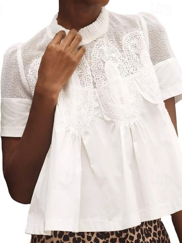 Women's Shirt Blouse Lace Plain Stylish Modern Casual Short